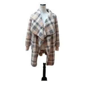 Bumble Bella by Jill Martin Pink Gray Plaid Teddy‎  Oversize Coat Jacket Sz S